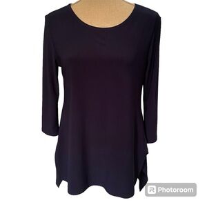 Clara Sun Woo Top tunic blue stretch high low hem 3/4 sleeve Size S